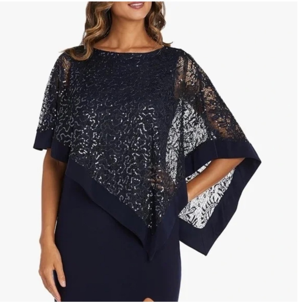 R & M Richards Navy Blue Sequin Dress